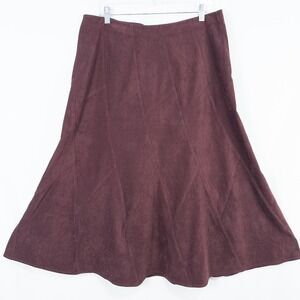 Faux‎ Suede Paneled Flare Midi Skirt Maroon Large* Boho Western Whimsigoth READ